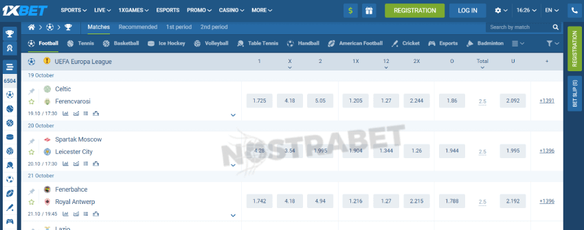 1xbet europa league