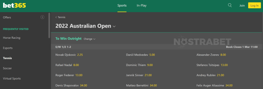 bet365 australian open betting