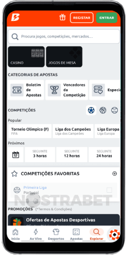 menu do aplicativo android betano