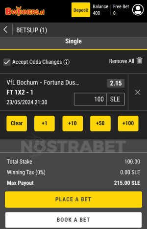 Bwinners Sierra Leone betslip mobile