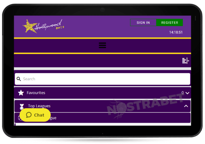 Hollywoodbets Mobile Version on Tablet