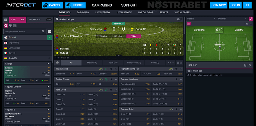 Interbet In-Play Section