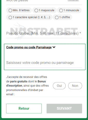 entrer le code bonus unibet